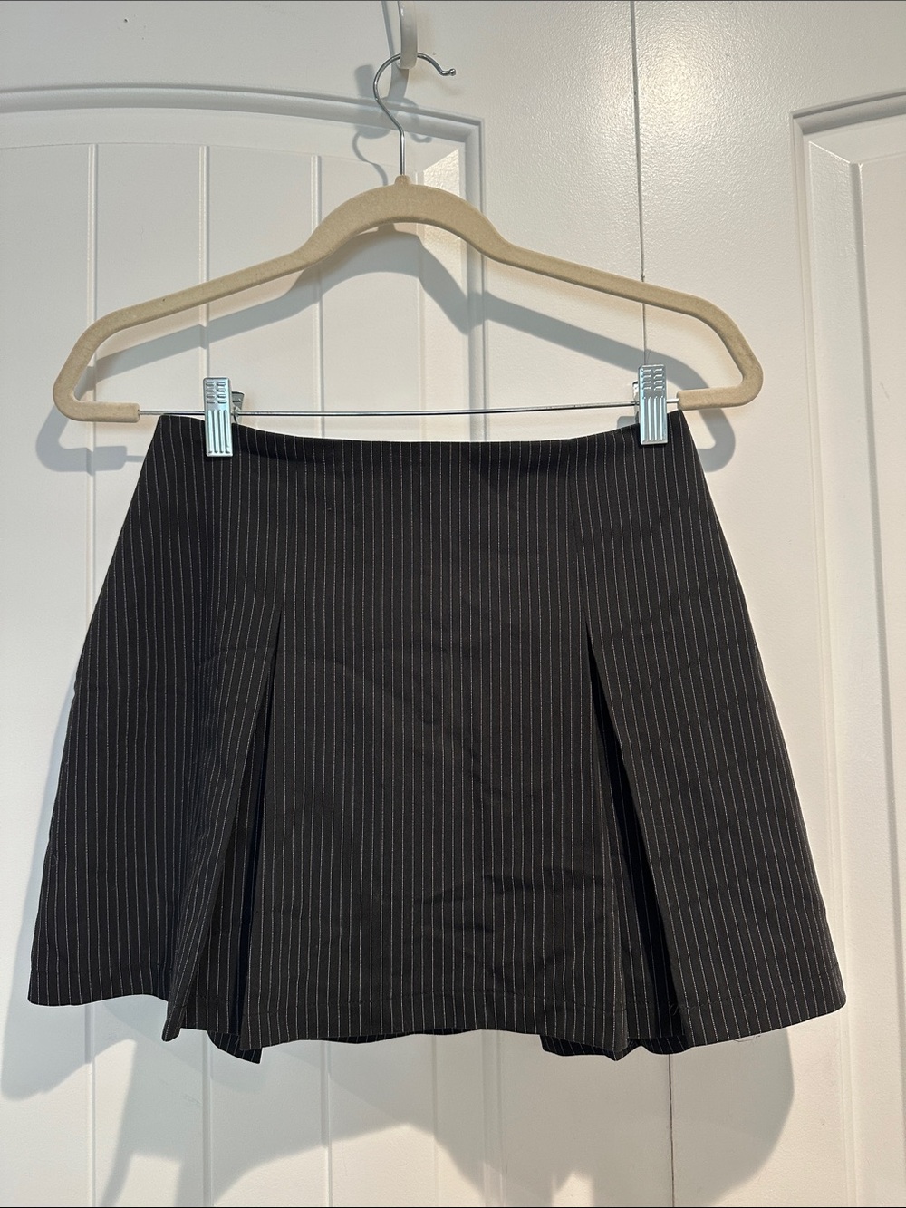 ASOS Black Pinstripe A-Line Pleated Skirt